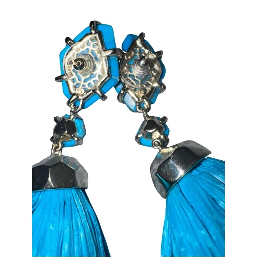 Kendra Scott Denise Statement Tassel Earrings – Blue Raffia (NWT Without Tags)